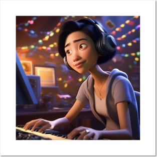 A Female Keyboard Player As A Pixar Cartoon Character Posters and Art